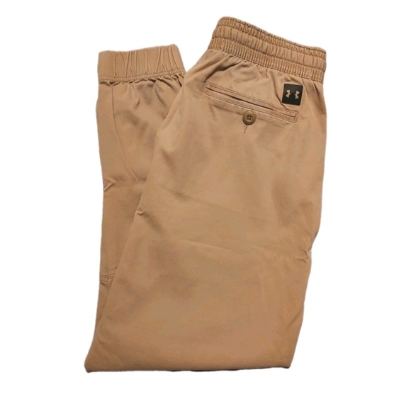 Under Armour Men's Kaki Track Pants With Elastic Waist And Ankles Size Large - Picture 1 of 9